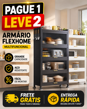 [PAGUE 1 LEVE 2] Armário FlexHome de Aço Multifuncional — Organizador Resistente para Cozinha, Banheiro e Lavanderia